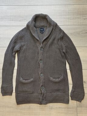 Shawl Collar Button-Up Cardigan - Dark Olive